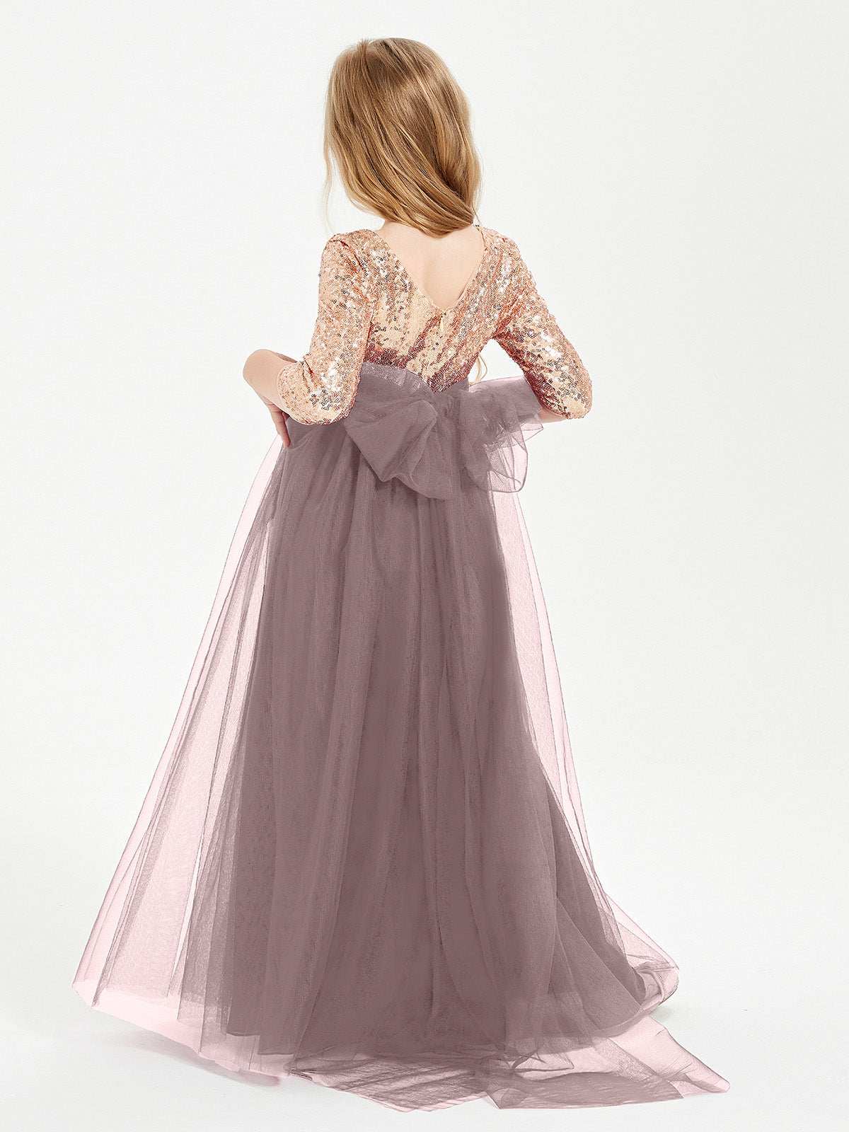 Sparkling Sequined Junior Bridesmaids Gown Vintage Mauve